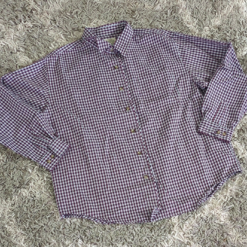 St John's Bay XL Burgundy Plaid Long Sleeve Button Up Shirt
